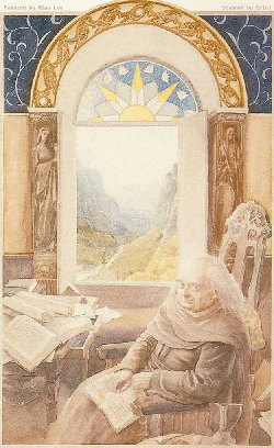 Old Bilbo sits by the window in Rivendell 